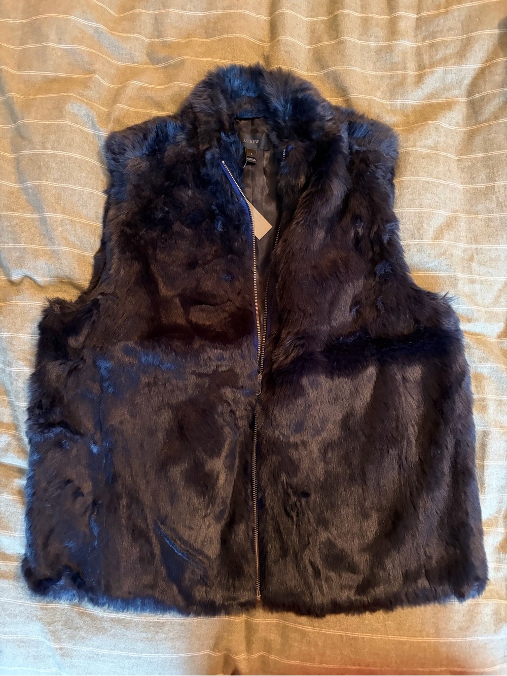 J. Crew Navy Faux Fur Zip-Front Vest